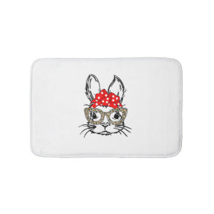 Niedlich Bunny Face Leopard Print Red Bandana Rabb Badematte