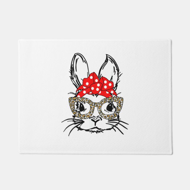 Niedlich Bunny Face Leopard Print Red Bandana Rabb Fußmatte (Vorderseite)