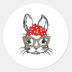 Niedlich Bunny Face Leopard Print Red Bandana Rabb Runder Aufkleber
