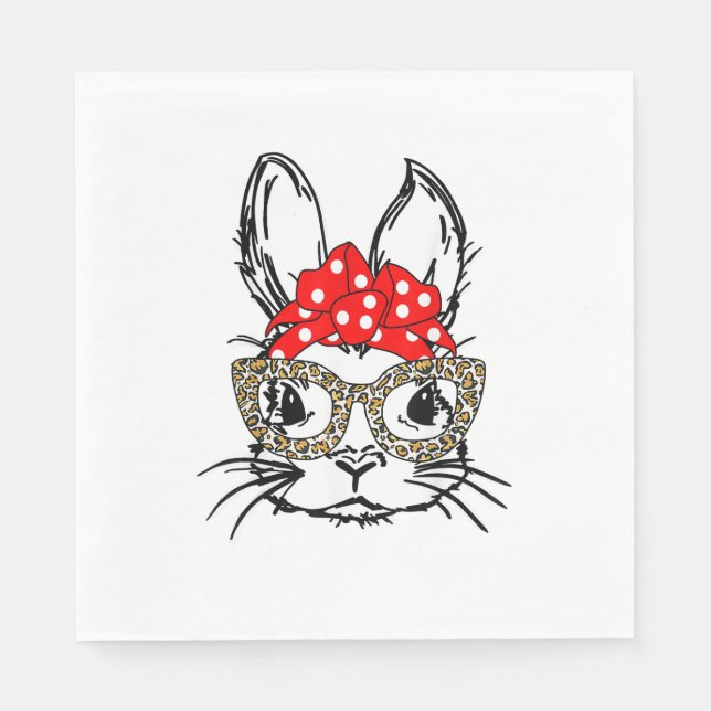 Niedlich Bunny Face Leopard Print Red Bandana Rabb Serviette (Vorderseite)