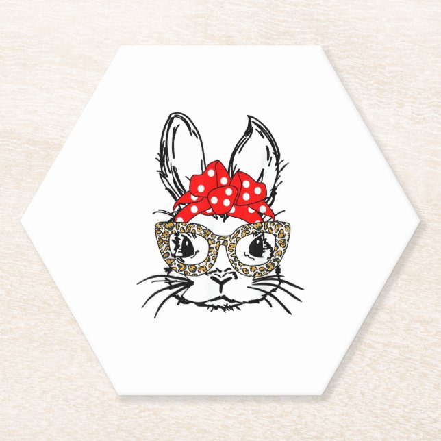 Niedlich Bunny Face Leopard Print Red Bandana Rabb Untersetzer (Vorderseite)