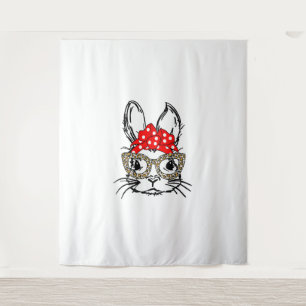 Niedlich Bunny Face Leopard Print Red Bandana Rabb Wandteppich