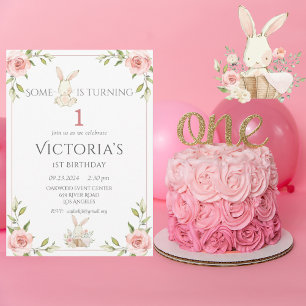 Niedlich Bunny First 1. Geburtstag Party Einladung