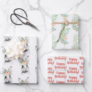 Niedlich Bunny Floral Geschenkpapier Set