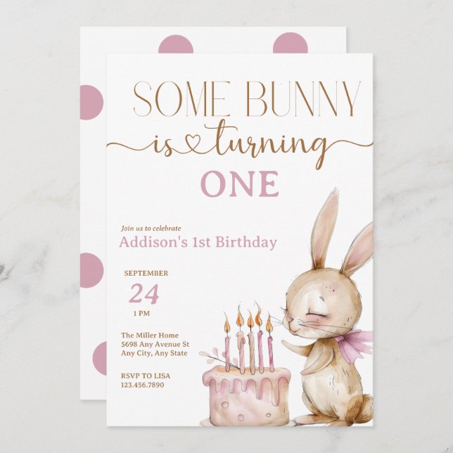 Niedlich Bunny Geburtstag Einladung (Vorne/Hinten)