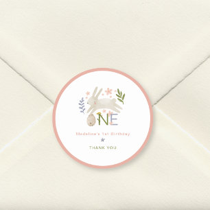 Niedlich Bunny Girl 1. Geburtstag Danke Runder Aufkleber