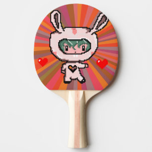Niedlich Bunny Girl 8 bit pixel art orange psyched Tischtennis Schläger