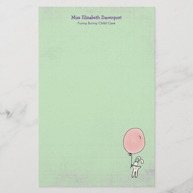 Niedlich Bunny Holding a Balloon Briefpapier (Vorderseite)