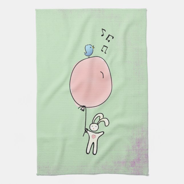 Niedlich Bunny Holding a Balloon Handtuch (Vertikal)