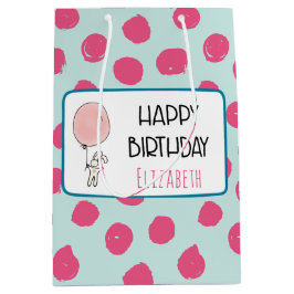 Niedlich Bunny Holding a Balloon Happy Birthday Mittlere Geschenktüte
