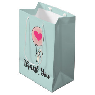 Niedlich Bunny Holding a Balloon mit Herz Danke Mittlere Geschenktüte