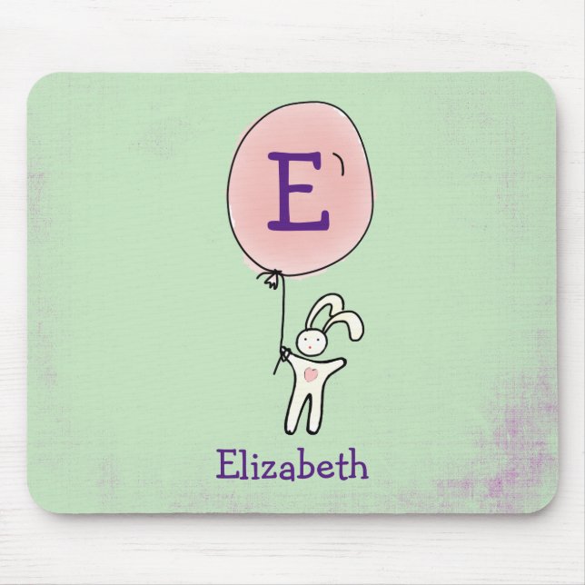 Niedlich Bunny Holding a Balloon Mousepad (Vorne)