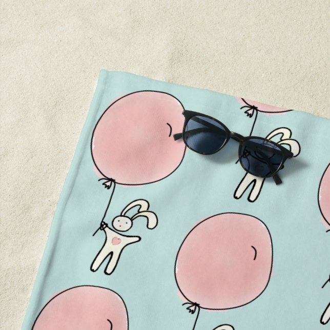 Niedlich Bunny Holding a Balloon Strandtuch (Beispiel)