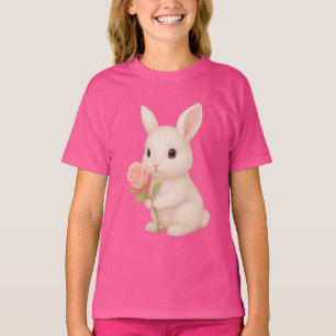 Niedlich Bunny Holding Blume Girls' T - Shirt