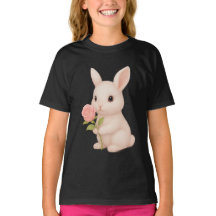 Niedlich Bunny Holding Blume Girls' T - Shirt