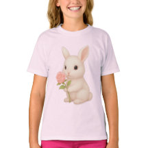 Niedlich Bunny Holding Blume Girls' T - Shirt