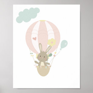 Niedlich Bunny In Pink Hot Air Ballon Kinderzimmer Poster