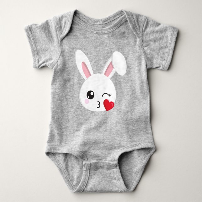 Niedlich Bunny, Little Bunny, White Bunny, Herz, K Baby Strampler (Vorderseite)