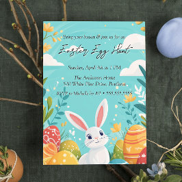 Niedlich Bunny mit Eiern Blume Ostereier Jagd Einladung