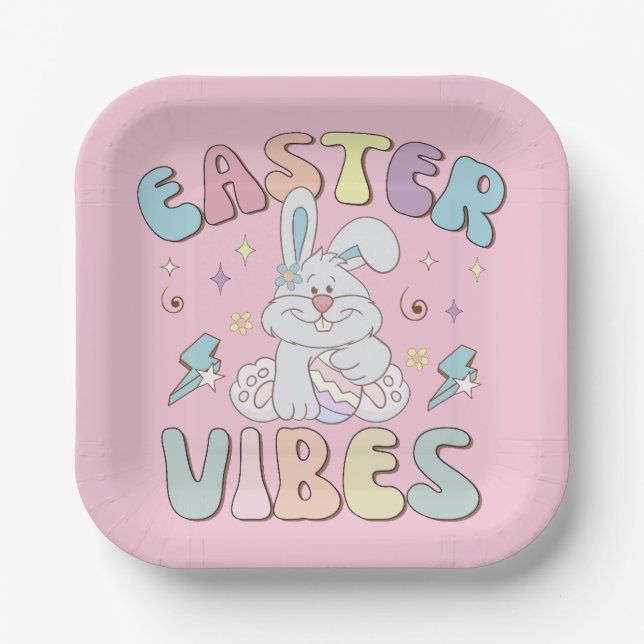 Niedlich Bunny Oaster Vibes Pastel Spring Party Pappteller (Vorderseite)