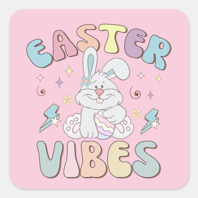 Niedlich Bunny Oaster Vibes Pastel Spring Party Quadratischer Aufkleber (Vorderseite)