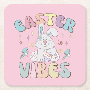 Niedlich Bunny Oaster Vibes Pastel Spring Party Rechteckiger Pappuntersetzer