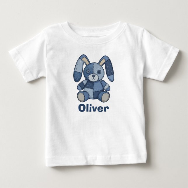 Niedlich Bunny Patchwork Denim Baby T-shirt (Vorderseite)