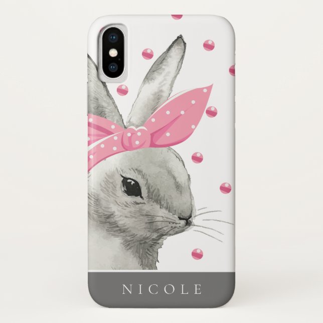 Niedlich Bunny Pink Bow Personalisiert Case-Mate iPhone Hülle (Rückseite)