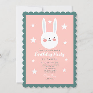 Niedlich Bunny Pink Green Lila Stars Geburtstag Einladung