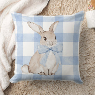 Niedlich Bunny Rabbit Blue Kariert Vintag Kissen