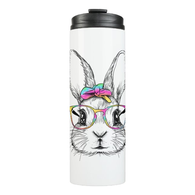Niedlich Bunny Rabbit Face Gefärbte Krawatte Glass Thermosbecher (Vorderseite)