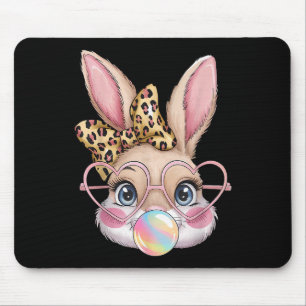 Niedlich Bunny Rabbit Face Leopard Bow Girls Happy Mousepad