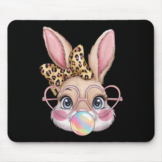 Niedlich Bunny Rabbit Face Leopard Bow Girls Happy Mousepad (Vorne)