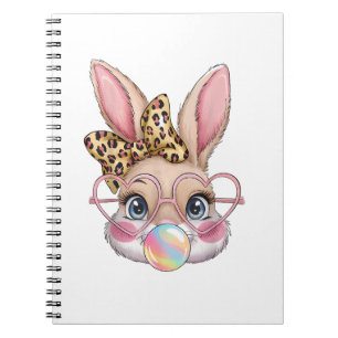 Niedlich Bunny Rabbit Face Leopard Bow Girls Happy Notizblock