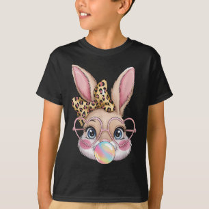 Niedlich Bunny Rabbit Face Leopard Bow Girls Happy T-Shirt