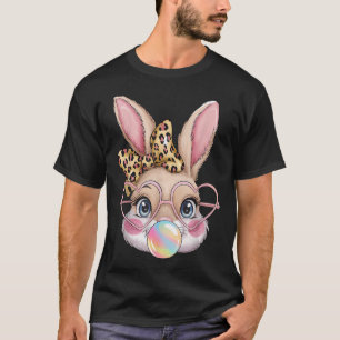 Niedlich Bunny Rabbit Face Leopard Bow Girls Happy T-Shirt