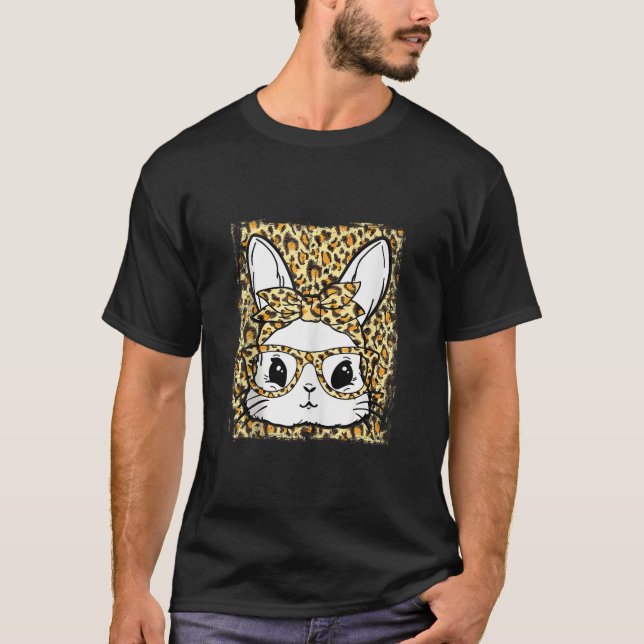 Niedlich Bunny Rabbit Face Leopard Glasses Girl Ha T-Shirt (Vorderseite)