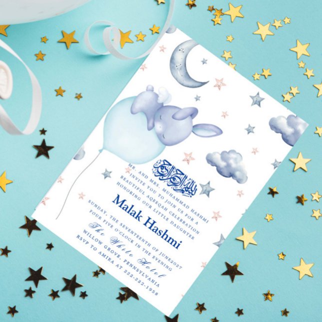 Niedlich Bunny & Star Baby Boy Islamic Aqiqa Aqeeq Einladung (Von Creator hochgeladen)