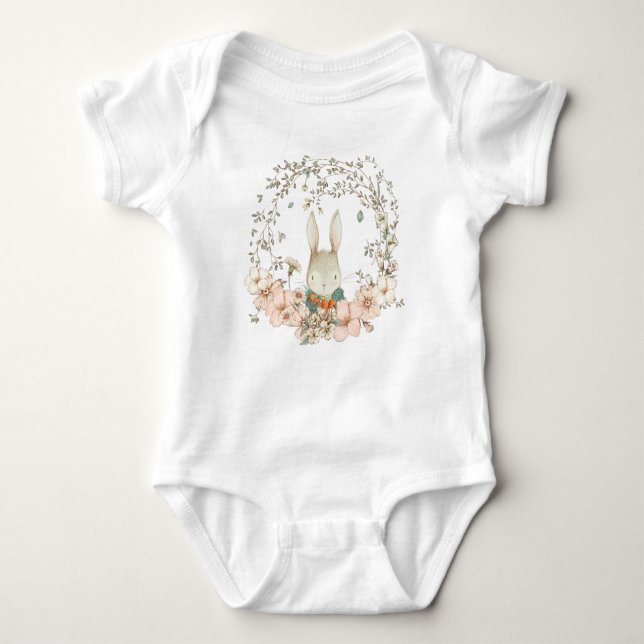 Niedlich Bunny Vintag Florals Greenerage Foliage B Baby Strampler (Vorderseite)