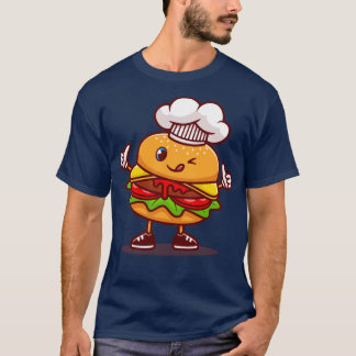 Niedlich Burger Koch mit Cap Cartoon T-Shirt