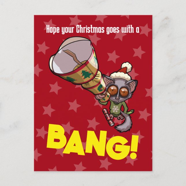 Niedlich Bush Baby Weihnachts Bonbon Bang! Cartoon Postkarte (Vorderseite)