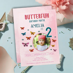 Niedlich Butterfly Blume Girl Geburtstagsparty Fot Einladung