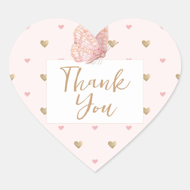 Niedlich Butterfly Danke Herz-Aufkleber (Vorderseite)