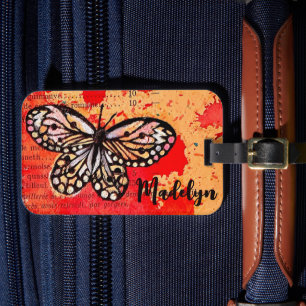 Niedlich Butterfly Watercolor Vintag Boho Name Gepäckanhänger