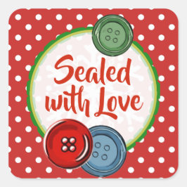 Niedlich Button Polka Dotsealed mit Liebe Weihnach Quadratischer Aufkleber
