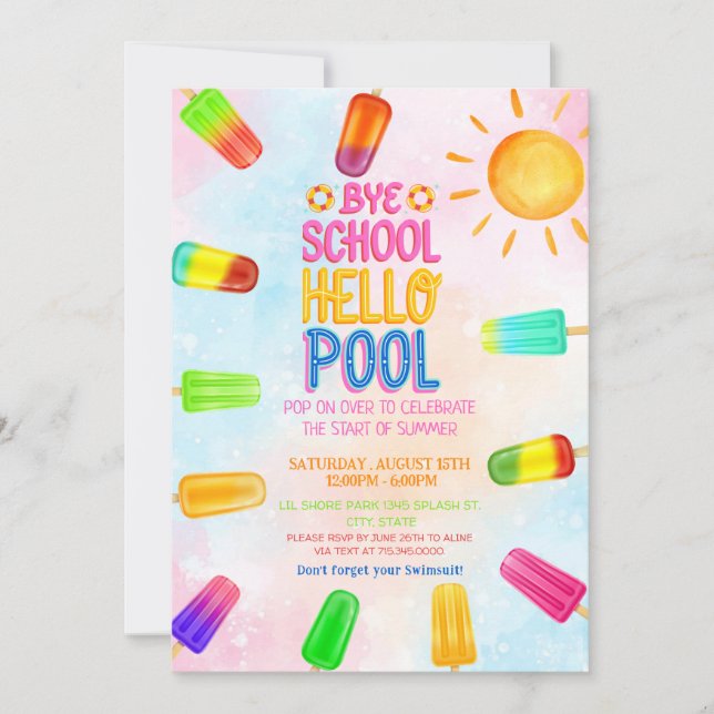 Niedlich Bye school hello pool Party Einladung (Vorderseite)
