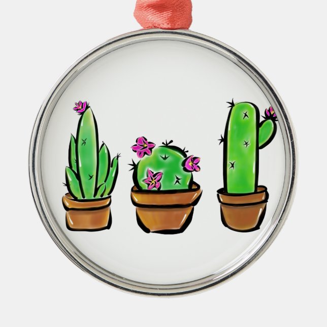 Niedlich Cactus cacti succuli Silbernes Ornament (Vorne)