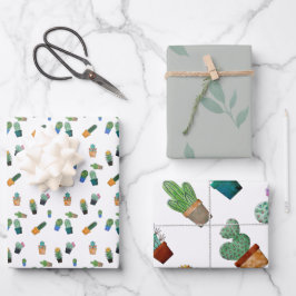 Niedlich Cactus Greenery Blume Pattern Geschenkpapier Set