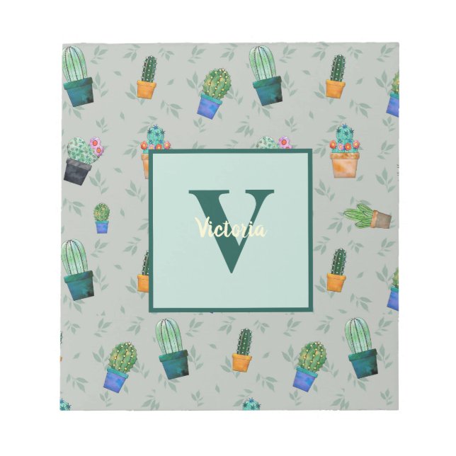 Niedlich Cactus Greenery Blume Pattern Notizblock (Vorderseite)