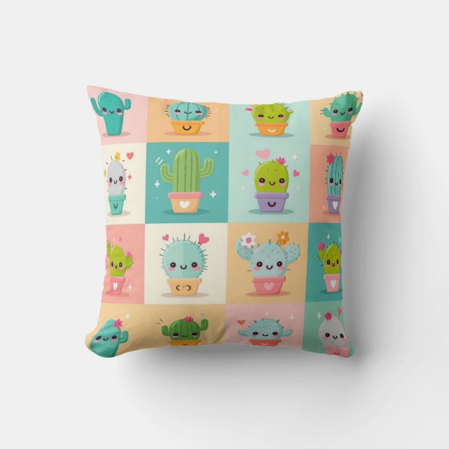 Niedlich Cactus Kawaii Baby Shower Kissen (Vorderseite)